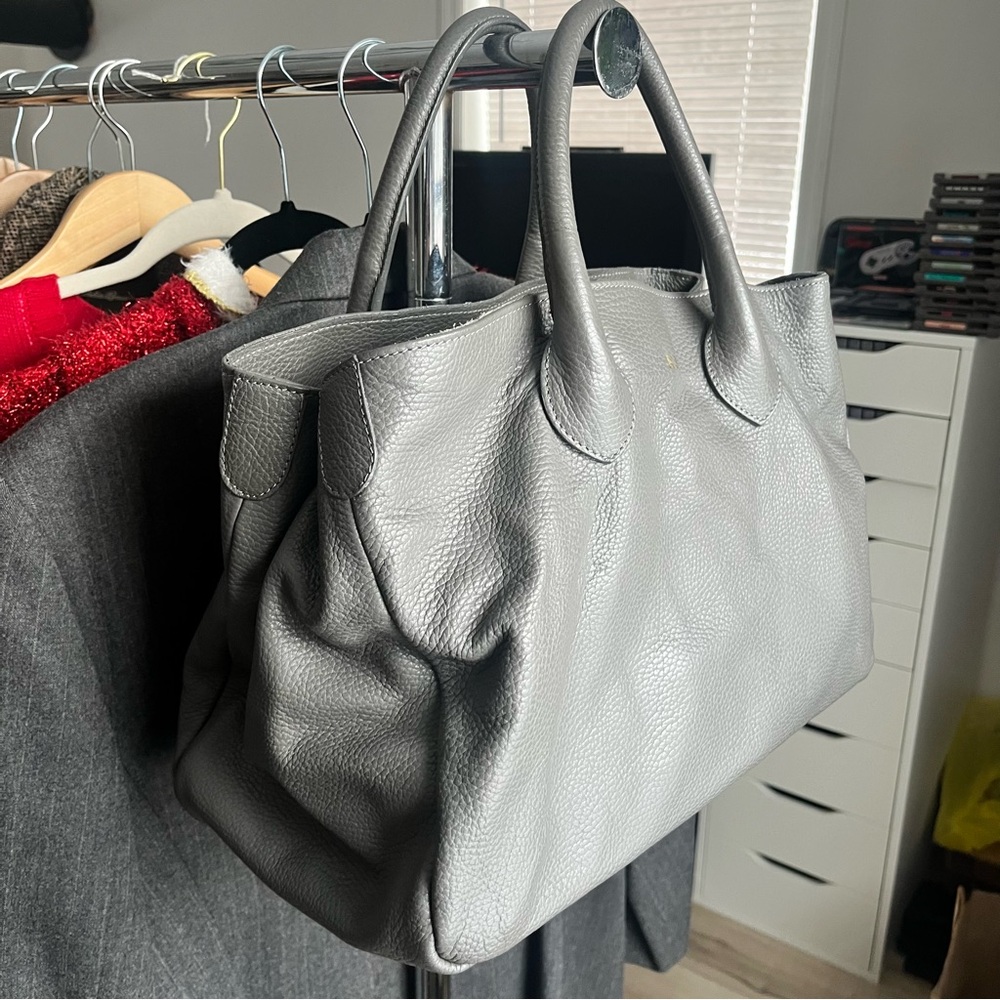 Mark & Graham Gray Elisabetta Slouch Leather Satchel tote pebbled leather Italy - Picture 6 of 6